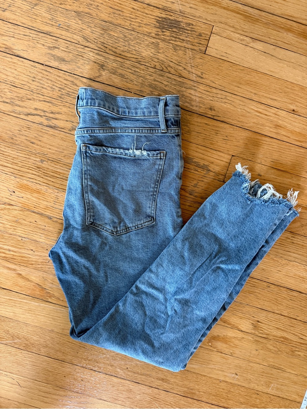 Agolde Frayed Hem Cropped Blue Denim Jeans